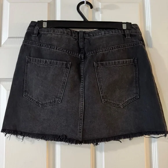 We the Free Black Cotton Denim Frayed Hem Mini Goth Whimsical Skirt Fringed 28 - Picture 5 of 10